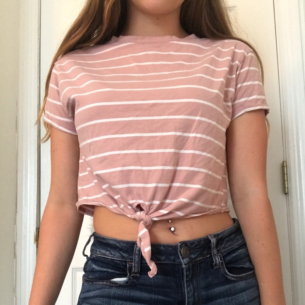 Pink and white striped crop top